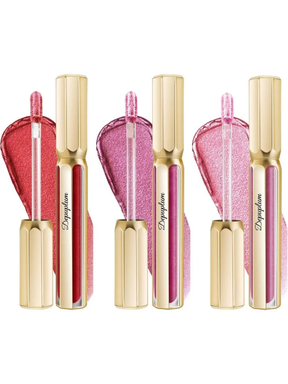 3Pc Metallic Lipstick Set for Women - Red, Burgundy & Pink Shades - Long-lasting